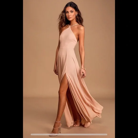 Lulus | Absolutely Breathtaking Blush Pink Maxi Dress | Size X-Small | 100% Polyester